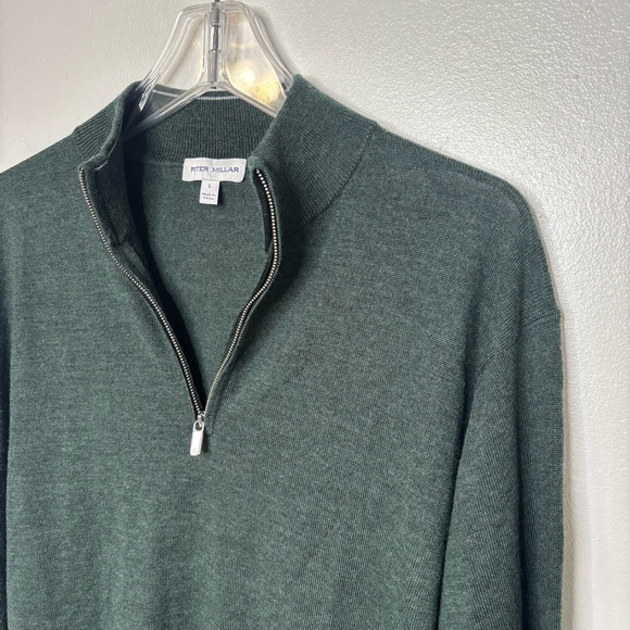 Peter Millar Merino Wool Blend Quarter Zip Sweater Green L Mens Large Pullover - Picture 5 of 8